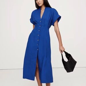 Banana Republic Royal Blue Button-Down Cotton Poplin Midi Dress Size 6
